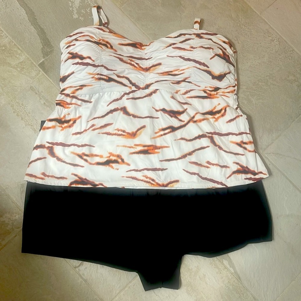 Two Piece Swim Suit | Size 24W| Black White Brown Orange
